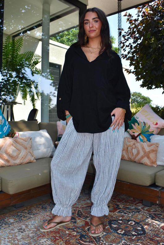 Sandbar Linen Blend Pop Over Shirt Black